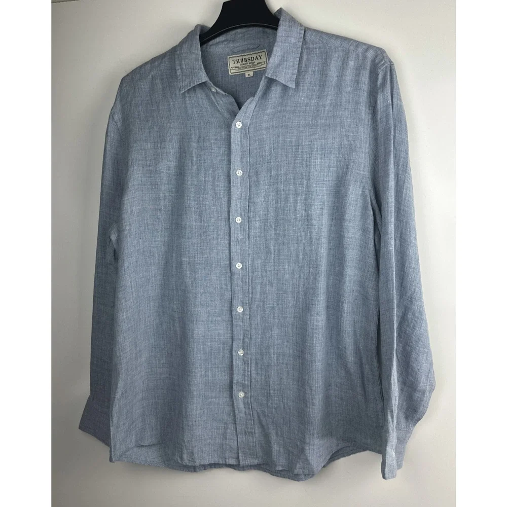 Thursday Boot Co. Linen Shirt Men's Size XL Blue Button Up Vacation Coastal - Picture 2 of 11